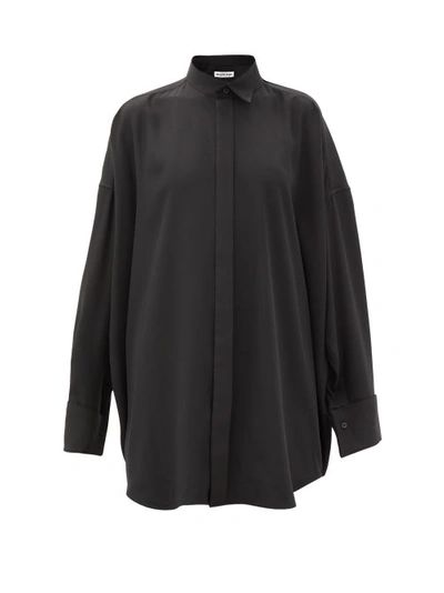 Balenciaga Oversized Pleated Crepe De Chine Shirt In Black