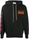 Aries Hooded Logo Sweatshirt In Black,orange