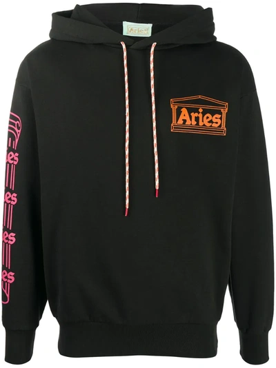 Aries Hooded Logo Sweatshirt In Black
