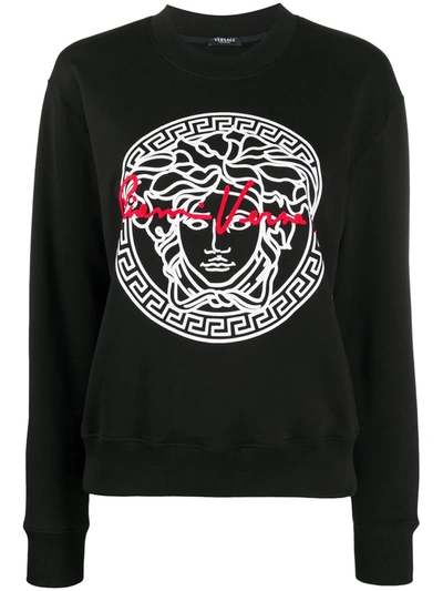 Versace Sweatshirt With Medusa Logo And Signature In Black