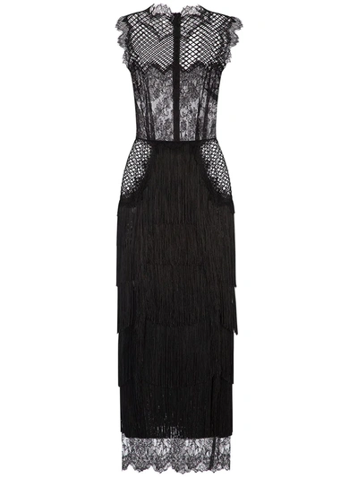 Dolce & Gabbana Fringe Lace Sleeveless Cocktail Dress In Black