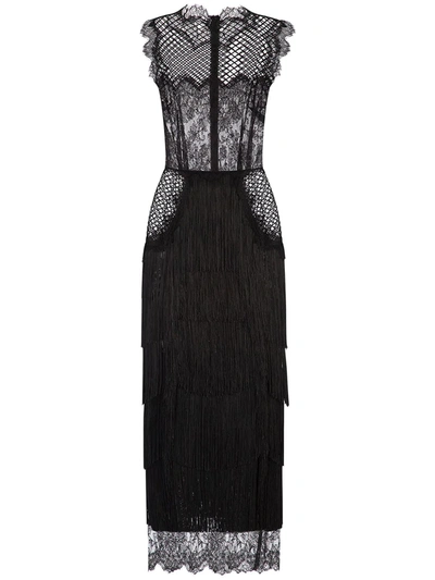 Dolce & Gabbana Fringe Lace Sleeveless Cocktail Dress In Nero