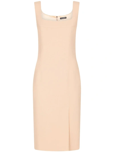 Dolce & Gabbana Midi Dress In Cady Fabric With Slit In Beige