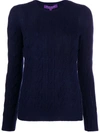 Ralph Lauren Women's Cable Knit Cashmere Sweater In Hunter Navy