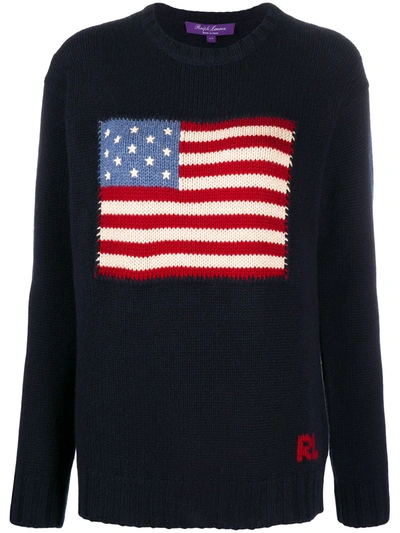 Polo Ralph Lauren Flag Logo Cashmere Jumper In Blue