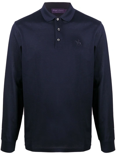 Ralph Lauren Mercerised Cotton Long-sleeved Polo Shirt In Blue