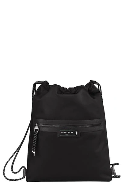 Longchamp Green District Medium Drawstring Backpack In Black
