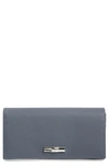 Longchamp Roseau Wide Leather Continental Wallet In Pilot Blue