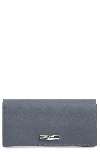 Longchamp Roseau Wide Leather Continental Wallet In Pilot Blue