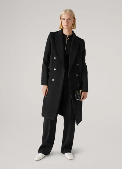 St John Wool And Cashmere Double Breasted Coat In Navy