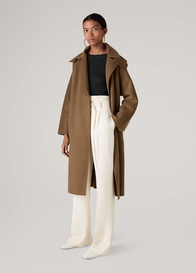 St John Wool Blend Detachable Hooded Trench Coat In Olive
