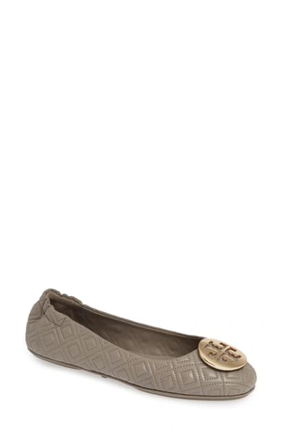 Tory Burch Quilted Minnie Travel Ballet Shoes In Dust Storm / Gold