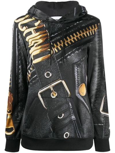 Moschino Macro Biker Hoodie In Black