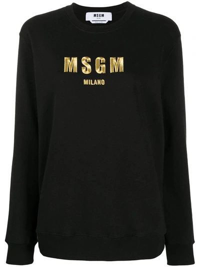 Msgm Logo Print Cotton Sweatshirt In Black