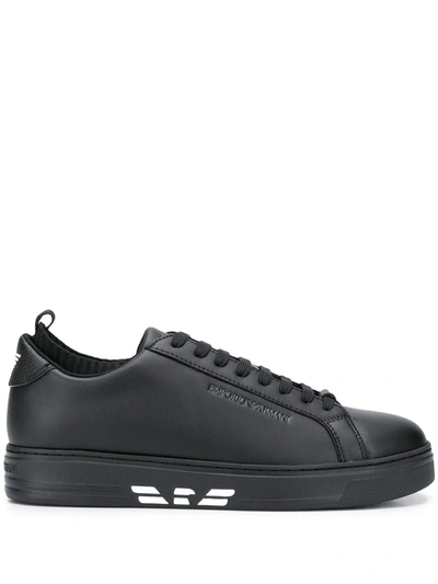 Emporio Armani Logo-print Leather Sneakers In Black