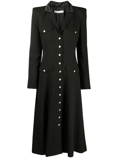 Alessandra Rich Wool Crepe Midi Dress W/ Pockets In Black