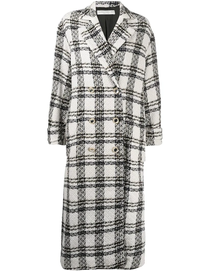 Alessandra Rich Oversize Check Wool Blend Long Coat In White
