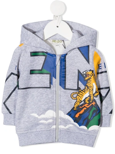 Kenzo Grey Sweatshirt For Babyboy With Tigers In Grey /multi