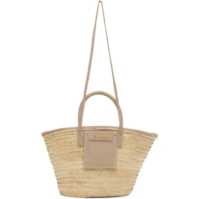 Jacquemus Le Panier Soleil Straw & Leather Bag In Neutral