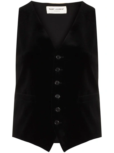 Saint Laurent Velvet-effect Sleeveless Waistcoat In Black