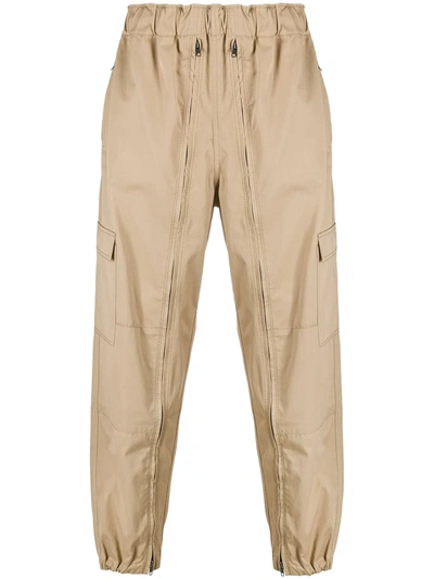 Random Identities Zip-detail Cotton Cargo Trousers In Neutrals