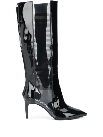 Moschino Logo-panel Knee-high Boots In Black