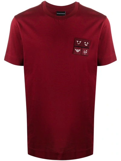 Emporio Armani Short-sleeved Logo Patch T-shirt In Red