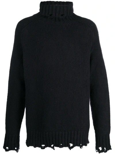 Maison Flaneur Raw-edge Roll-neck Jumper In Blue