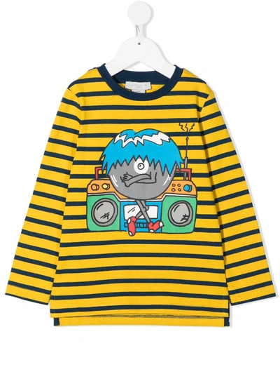 Stella Mccartney Kids' Boombox Print Striped T-shirt In Yellow