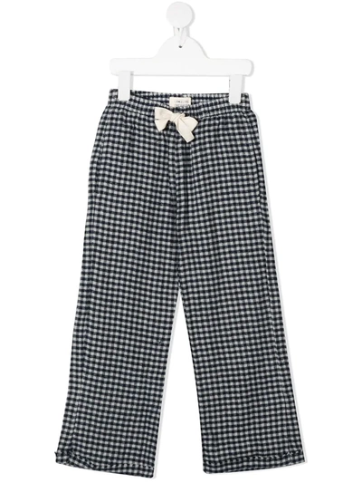 Longlivethequeen Kids' Gingham Drawstring-waist Trousers In Blue