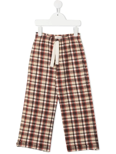 Longlivethequeen Kids' Checked Drawstring-waist Trousers In Neutrals