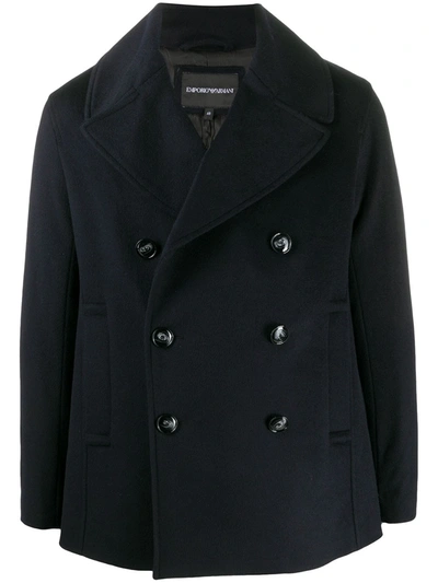 Emporio Armani Double-breasted Pea Coat In Blue