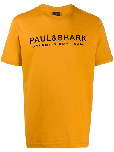Paul & Shark Logo Print Cotton T-shirt In Orange