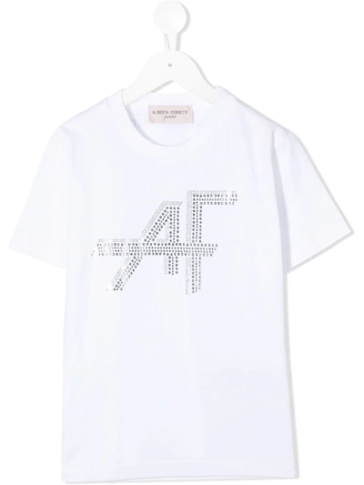 Alberta Ferretti Kids' White T-shirt For Girl With Silver Logo In Ivory
