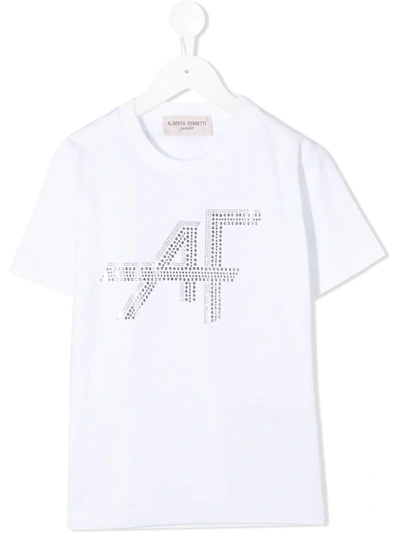 Alberta Ferretti Kids' White T-shirt For Girl With Silver Logo