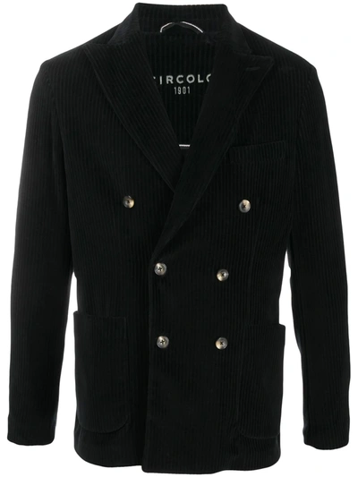 Circolo 1901 Double Breasted Textured Stripe Blazer In Black