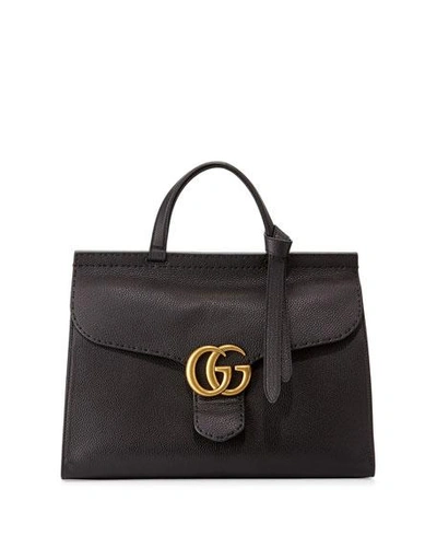Gucci Marmont Large Leather Top-handle Bag, Black, 6339 Volca