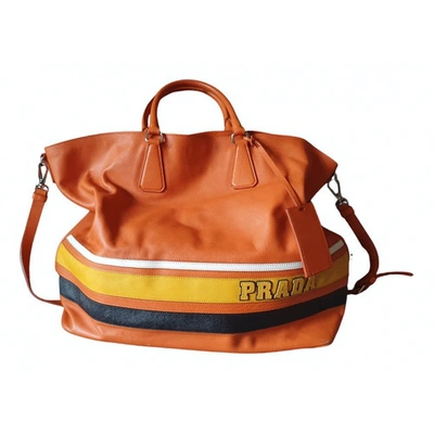Pre-owned Prada Leather Weekend Bag In Orange