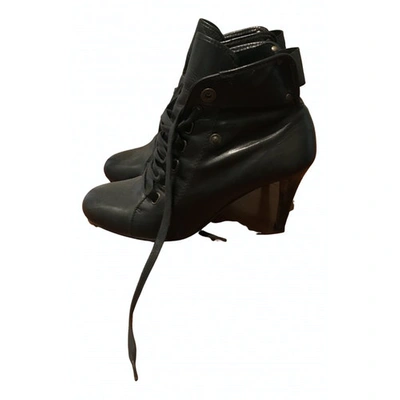 Pre-owned Moschino Leather Lace Up Boots In Black