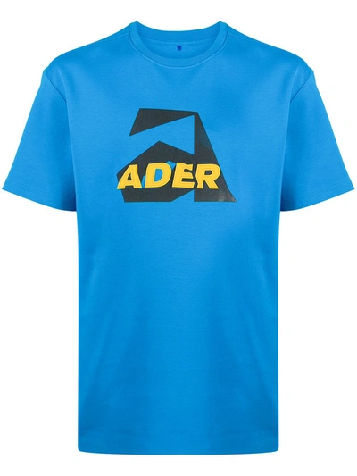 Ader Error Oversized Logo-appliquéd Printed Cotton-blend Jersey T-shirt In Blue