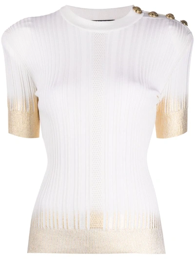Balmain Button-embellished Dip-dye Knit Top In White