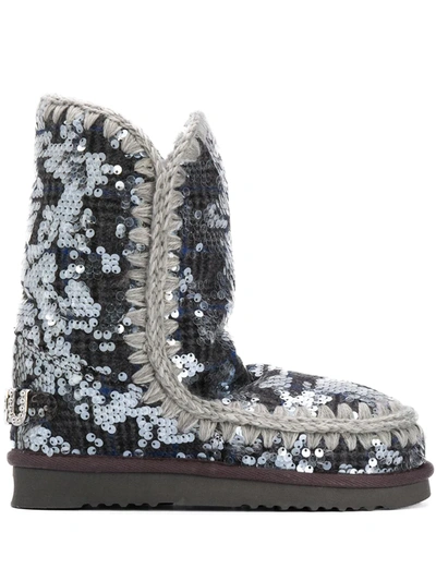 Mou Eskimo Sequin Check Boots In Silver