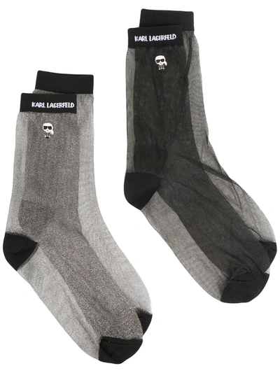 Karl Lagerfeld K/ikonik Socks In Black And Silver