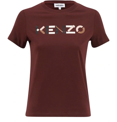 Kenzo Printed Logo T-shirt In Brown In Bordeaux
