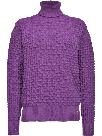 Pinko Roll-neck Waffle Knit Sweater In Purple