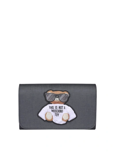 Moschino Teddy Bear Patch Chain Wallet In Black