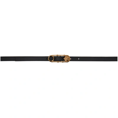 Versace Safety Pin Buckle Leather Belt In Black