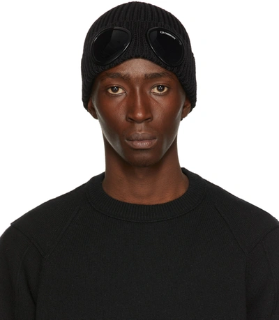 C.p. Company Goggle-detail Knitted Beanie In Black