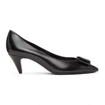Saint Laurent Anais Bow-embellished Glossed-leather Pumps In Black