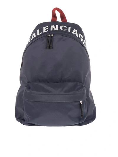 Balenciaga Wheel Backpack In Navy Blue And Red